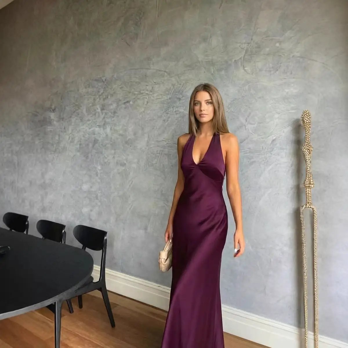 Satin V-neck Backless Bow-tied Mermaid Long Dress by GJG Denim