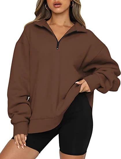 Women Sweatshirts Zip Turndown Collar Loose Casual Tops Clothes by GJG Denim