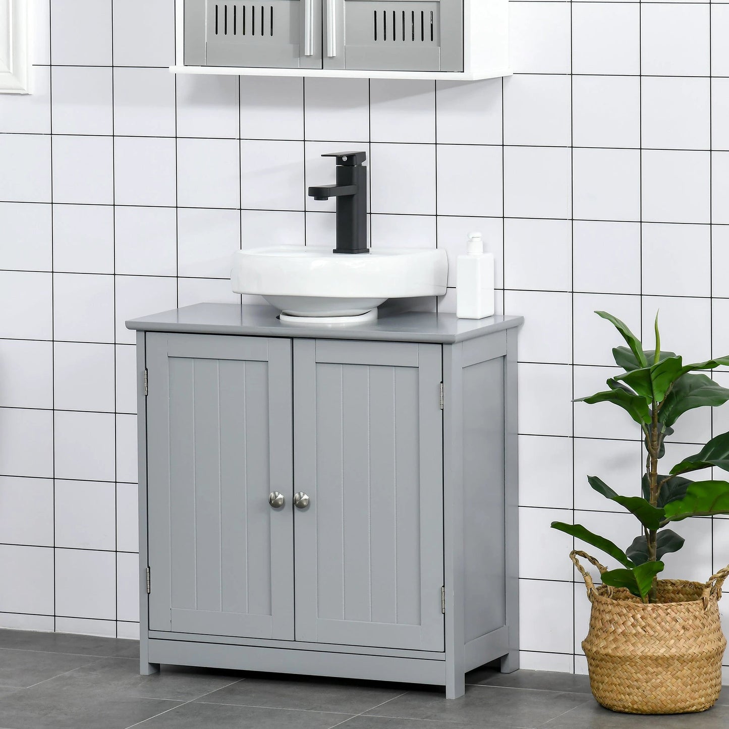 Bathroom Vanities, Bathroom Sink Cabinets with U-Shape Cut-Out and Adjustable Internal Shelf, Gray by GJG Denim