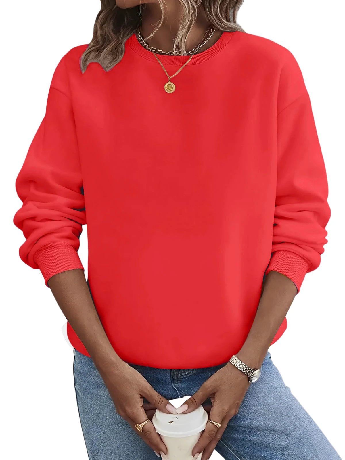 Solid Color Blank Round Neck Plus Size Fashion Sweater by GJG Denim