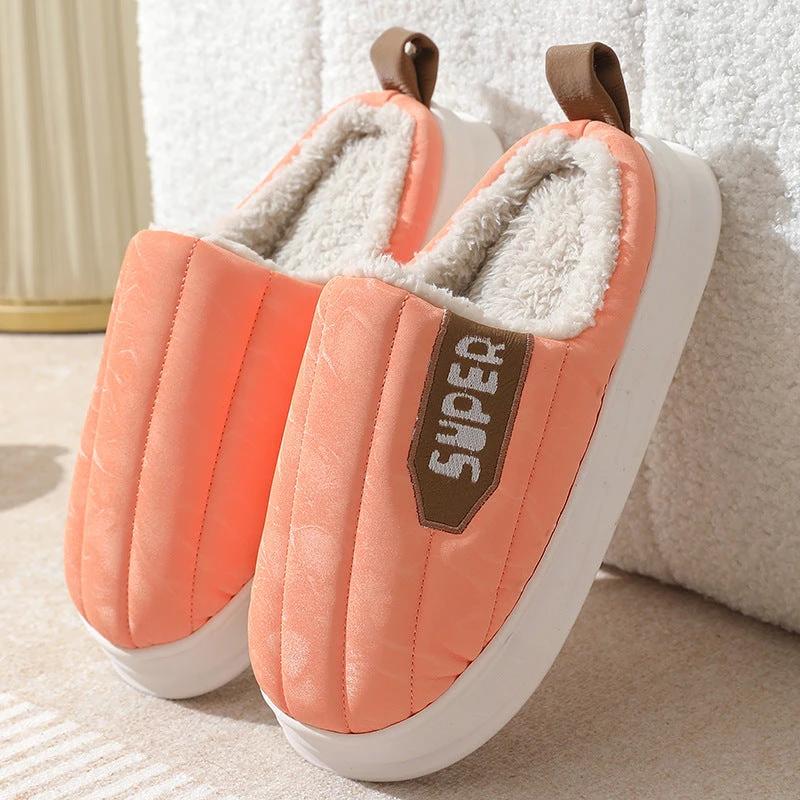 Men's Striped Waterproof Thick-soled Non-slip Plush Slippers by GJG Denim