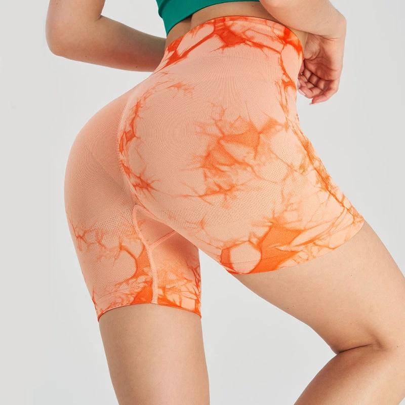 Tie-dye Printed Yoga Pants Summer Quick-drying Fitness Shorts Sexy High-waisted Hip-lifting Leggings Women Pants by GJG Denim