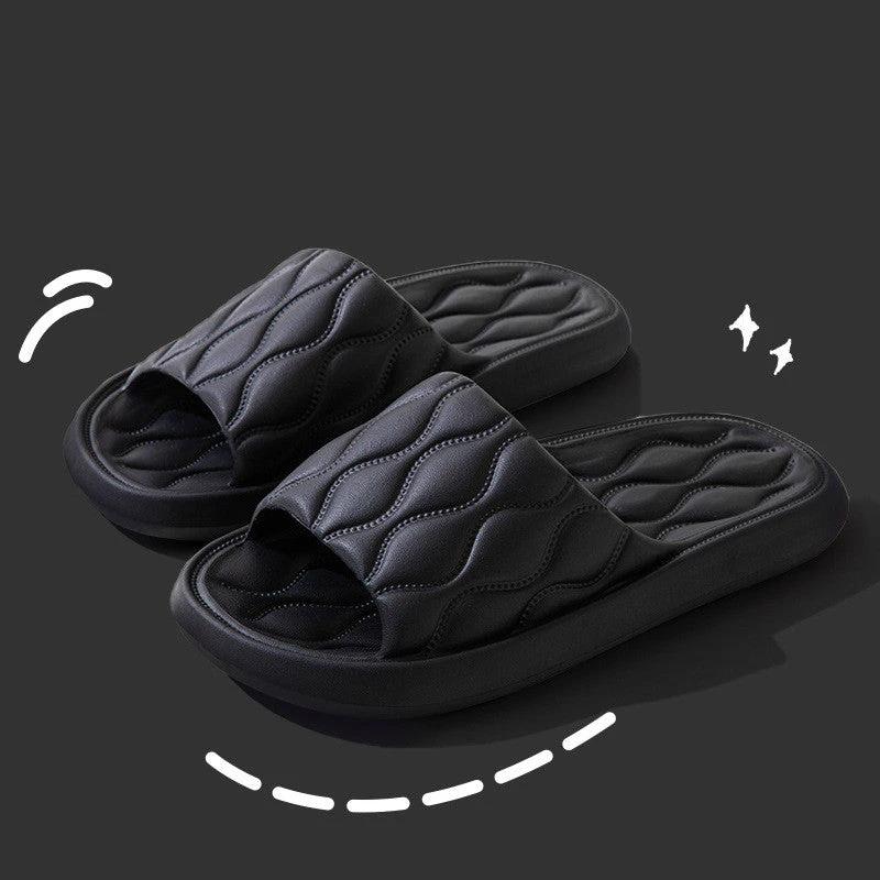 Ripple Style House Slippers EVA Soft Bathroom Slippers Women Men Shoes Home by GJG Denim