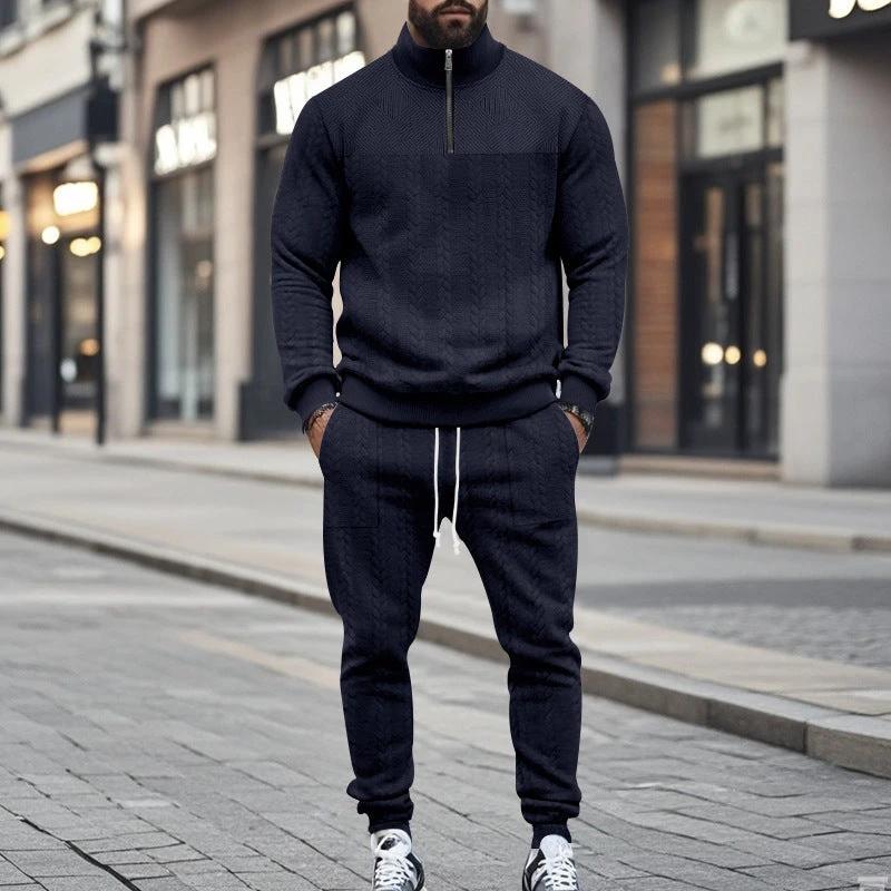 Men's Casual Fleece-lined Warm-up Zippered Track Pants Set by GJG Denim