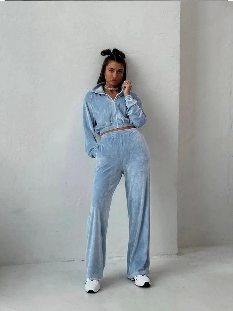 Women's Long-sleeved Lapel Zipper Cardigan Sweater by GJG Denim