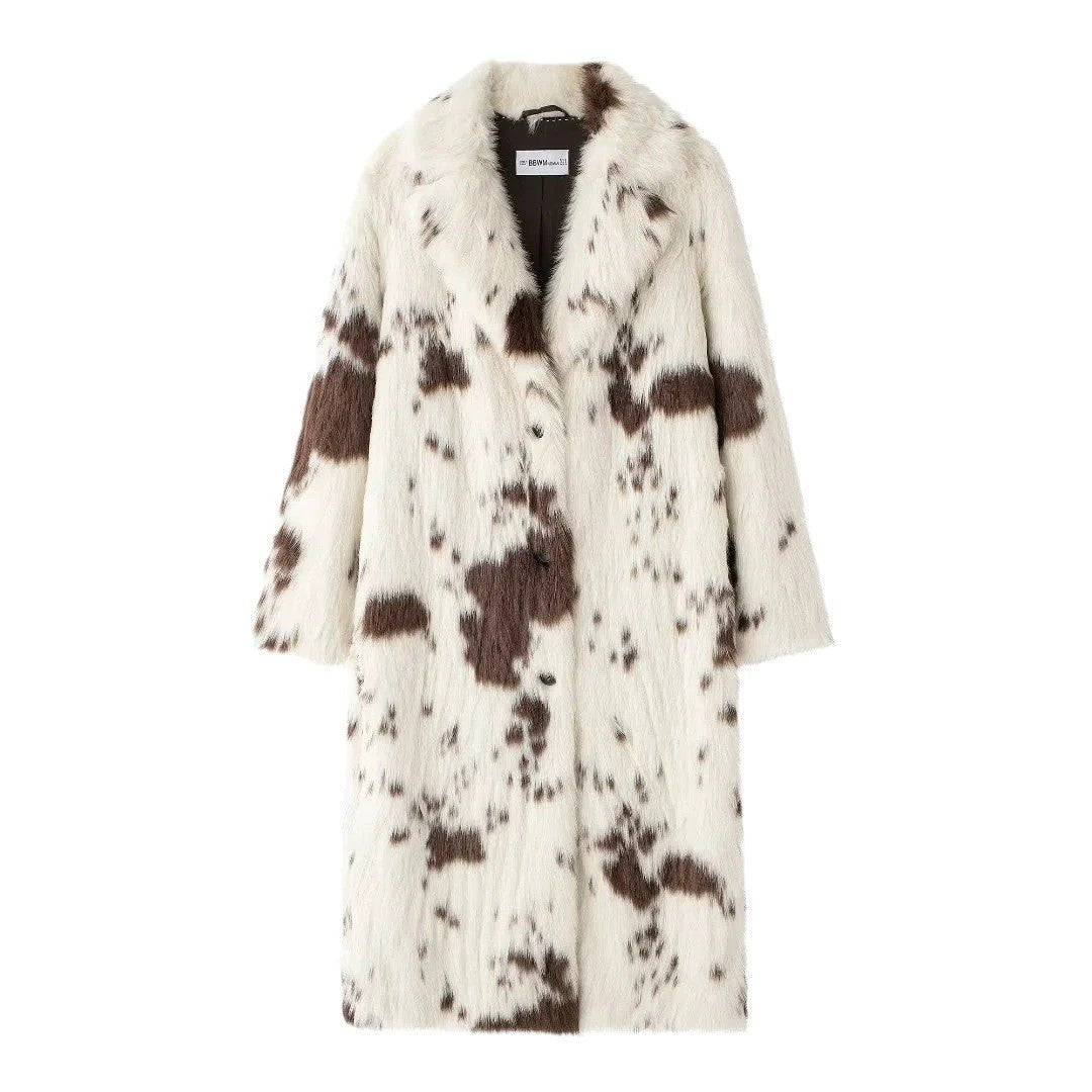 Women's Animal Pattern Imitation Fur Coat by GJG Denim
