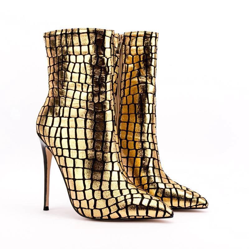 New Stiletto Heel Square Plaid Ankle Boots by GJG Denim