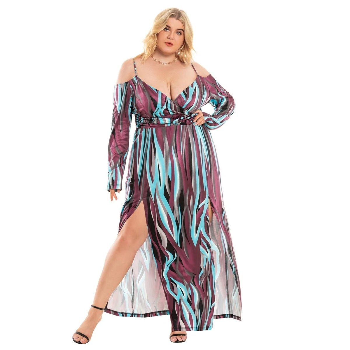Plus Size Women's Clothing New Sexy Slit V-neck Exposed Dress by GJG Denim