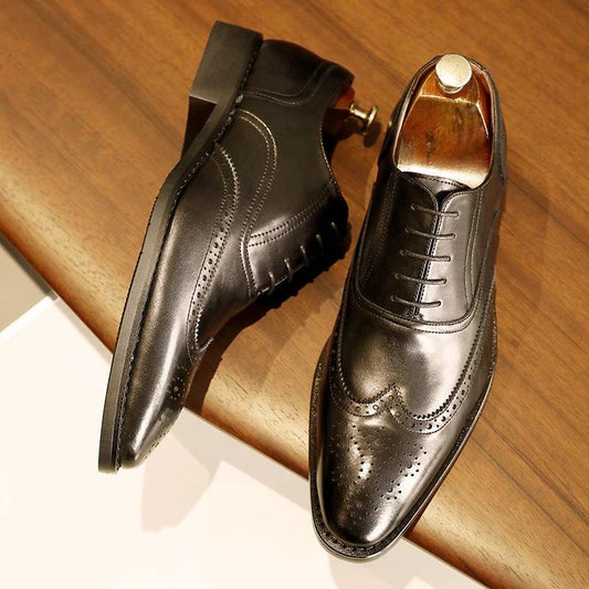 Men's Leather Oxford Shoes Rubber Sole by GJG Denim
