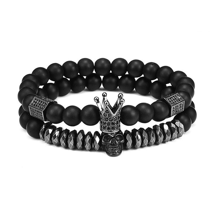 Natural Copper Micro-inlaid Matching Natural Black Agate Bracelet For Men by GJG Denim