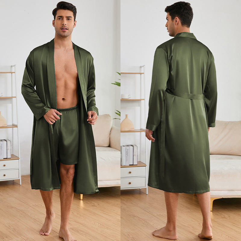 Men's Robe And Shorts Solid Color Pajama Set by GJG Denim