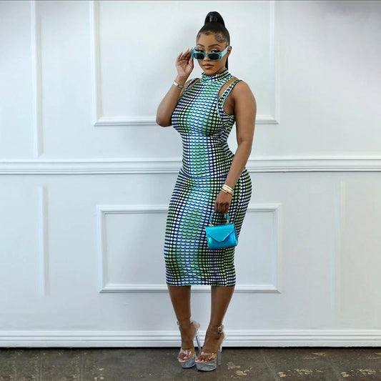 Sleeveless Patchwork Stretch Wrap-around Slim Fit Dress For Women by GJG Denim