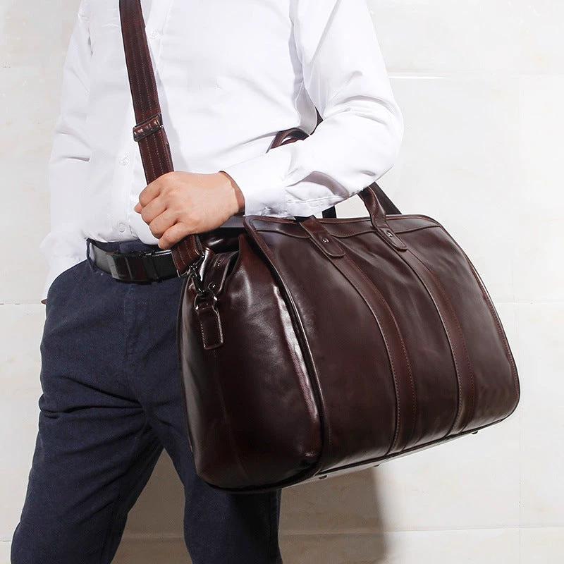 Large Capacity Genuine Leather Travel Luggage Bag Cowhide by GJG Denim