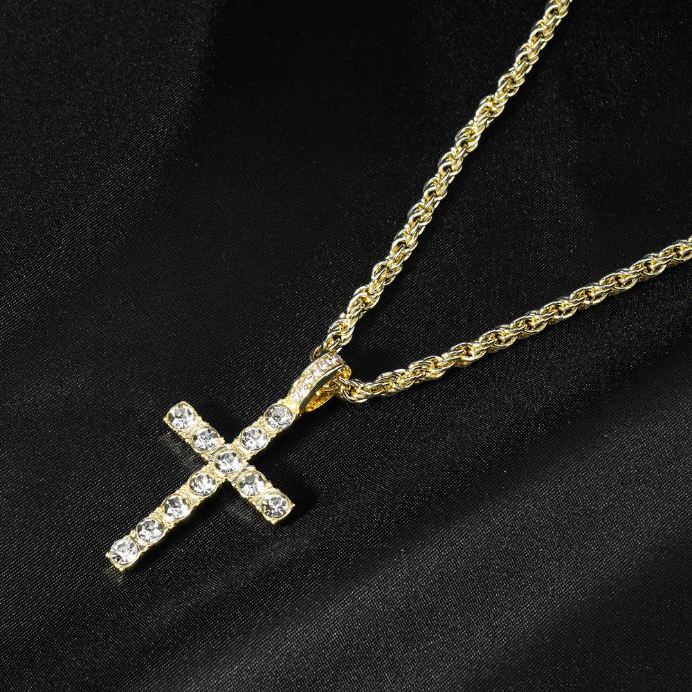 Diamond Like Encrusted Cross Pendant With A 4mm Twisted-link Chain by GJG Denim