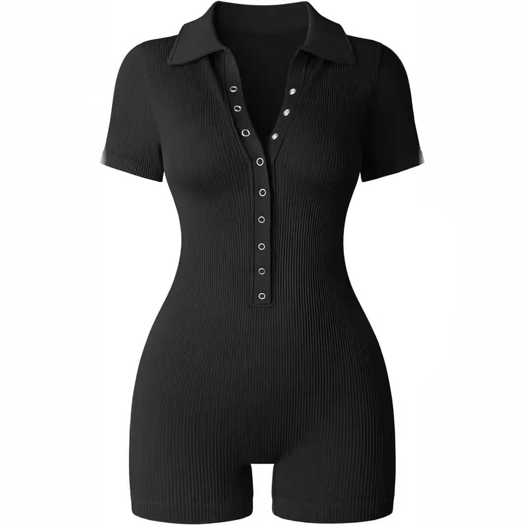 European And American Rib V-neck Elastic Waist-tightening Sports Women's Yoga Jumpsuit by GJG Denim