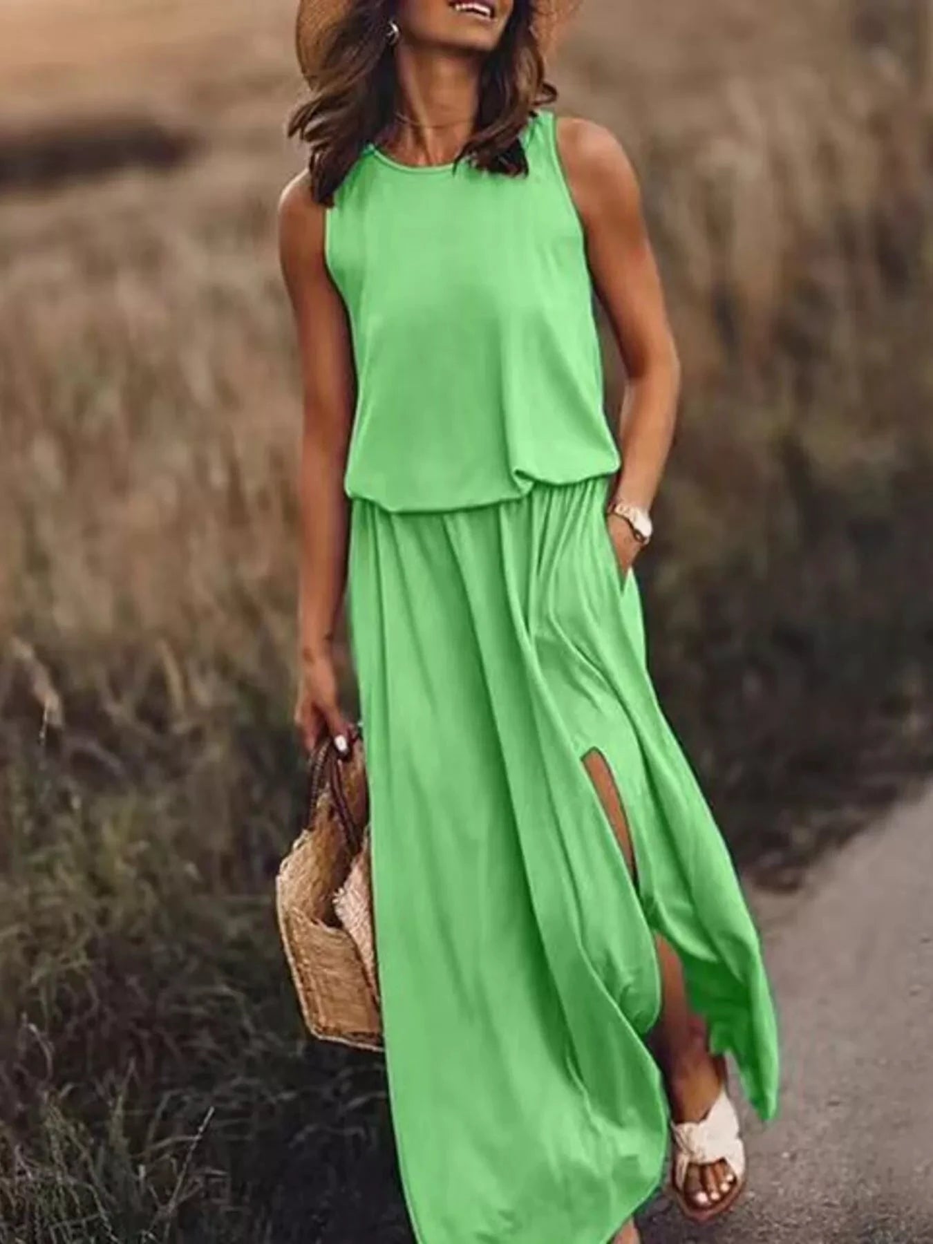 Full Size Round Neck Sleeveless Slit Maxi Dress Plus Size by Lady Ros