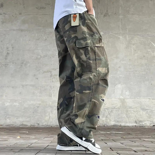 Men's Retro Loose Straight-fit Camouflage Pants by GJG Denim