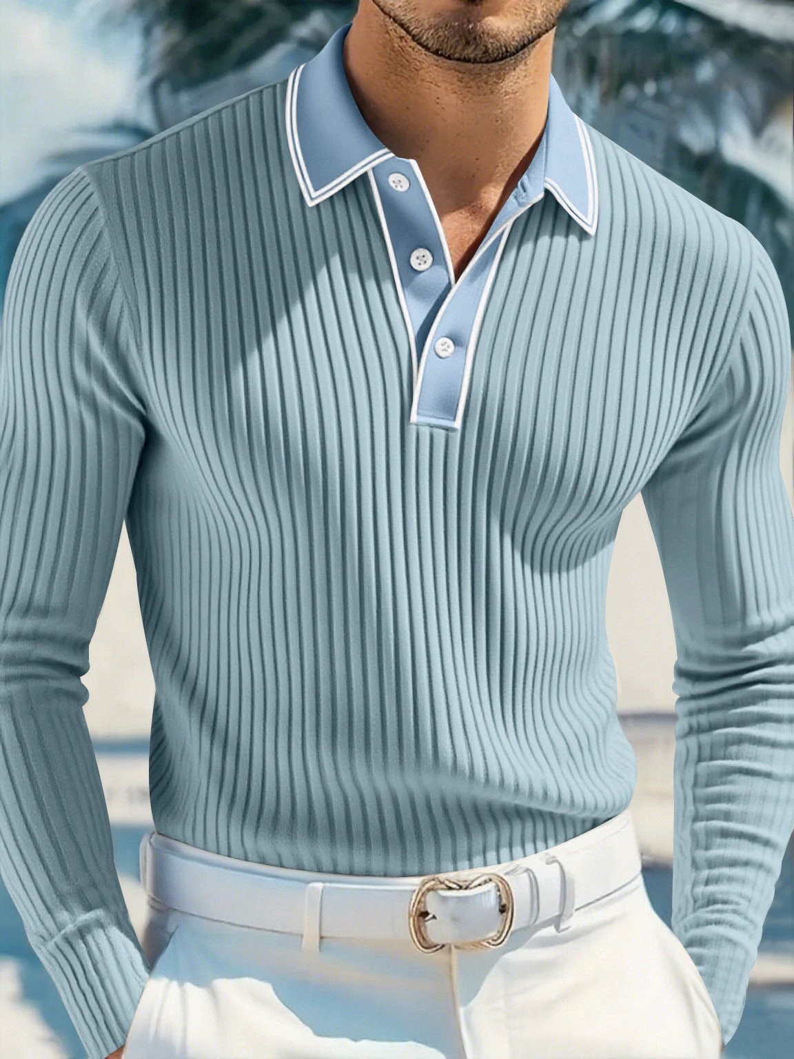 Men's Polo Style Long Sleeve Shirt by GJG Denim