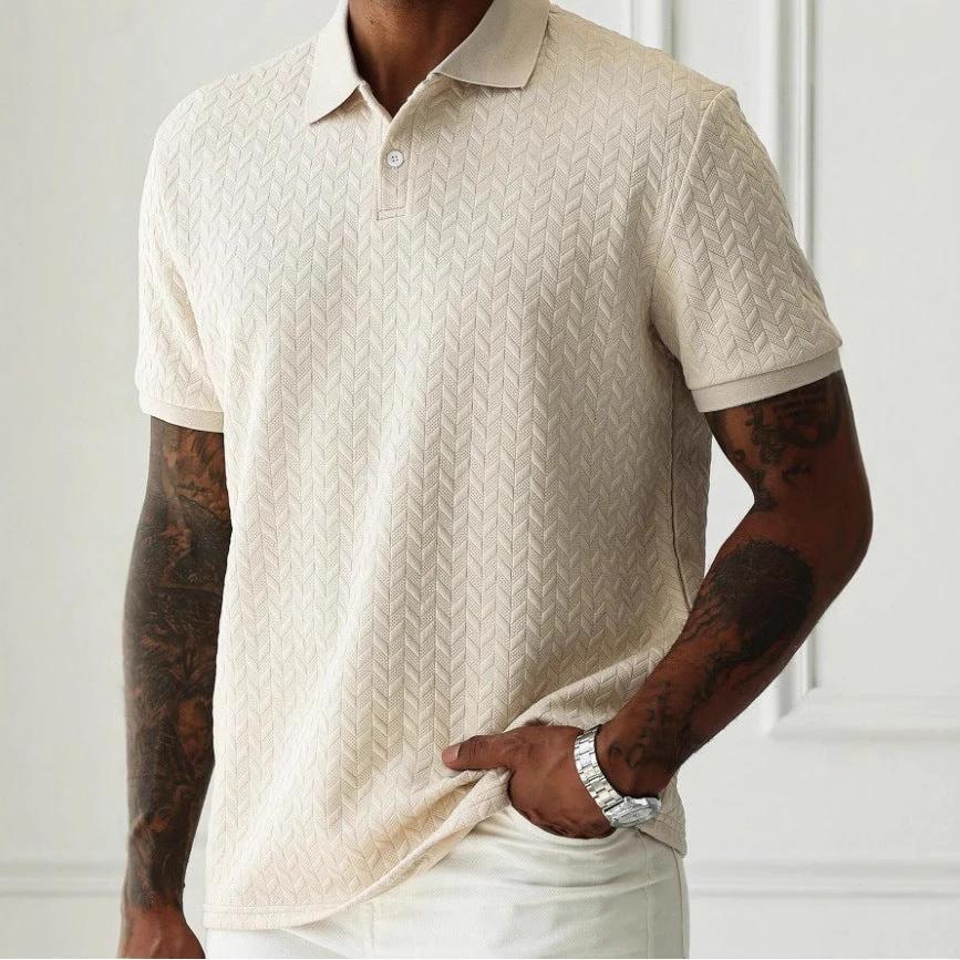 Men's Solid Color Polo Collar Short-sleeved Shirt by GJG Denim