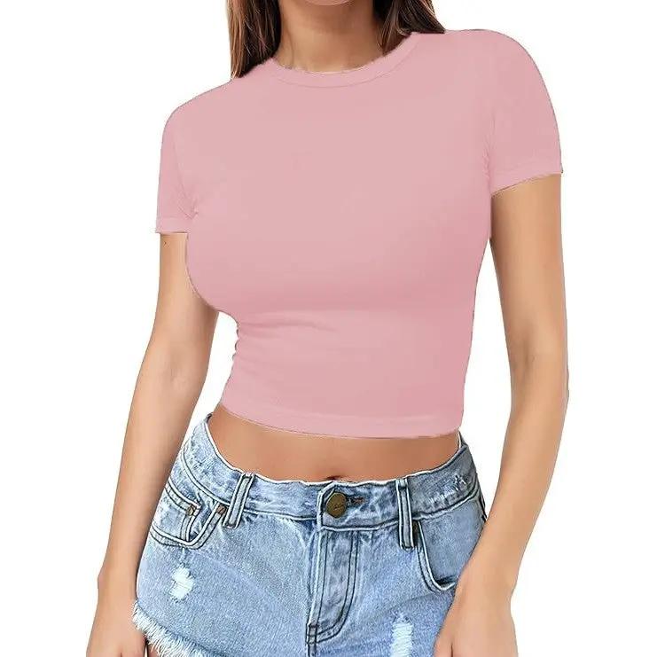 Womens Midriff-baring T-Shirt, Sassy Summer Pullover Top by GJG Denim
