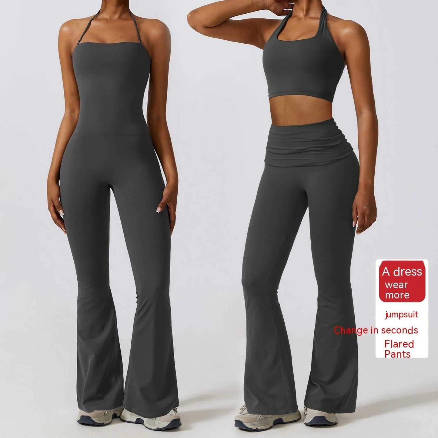 Women's Tight Yoga Jumpsuit Nude Feel Nylon Bell-bottom Pants by GJG Denim