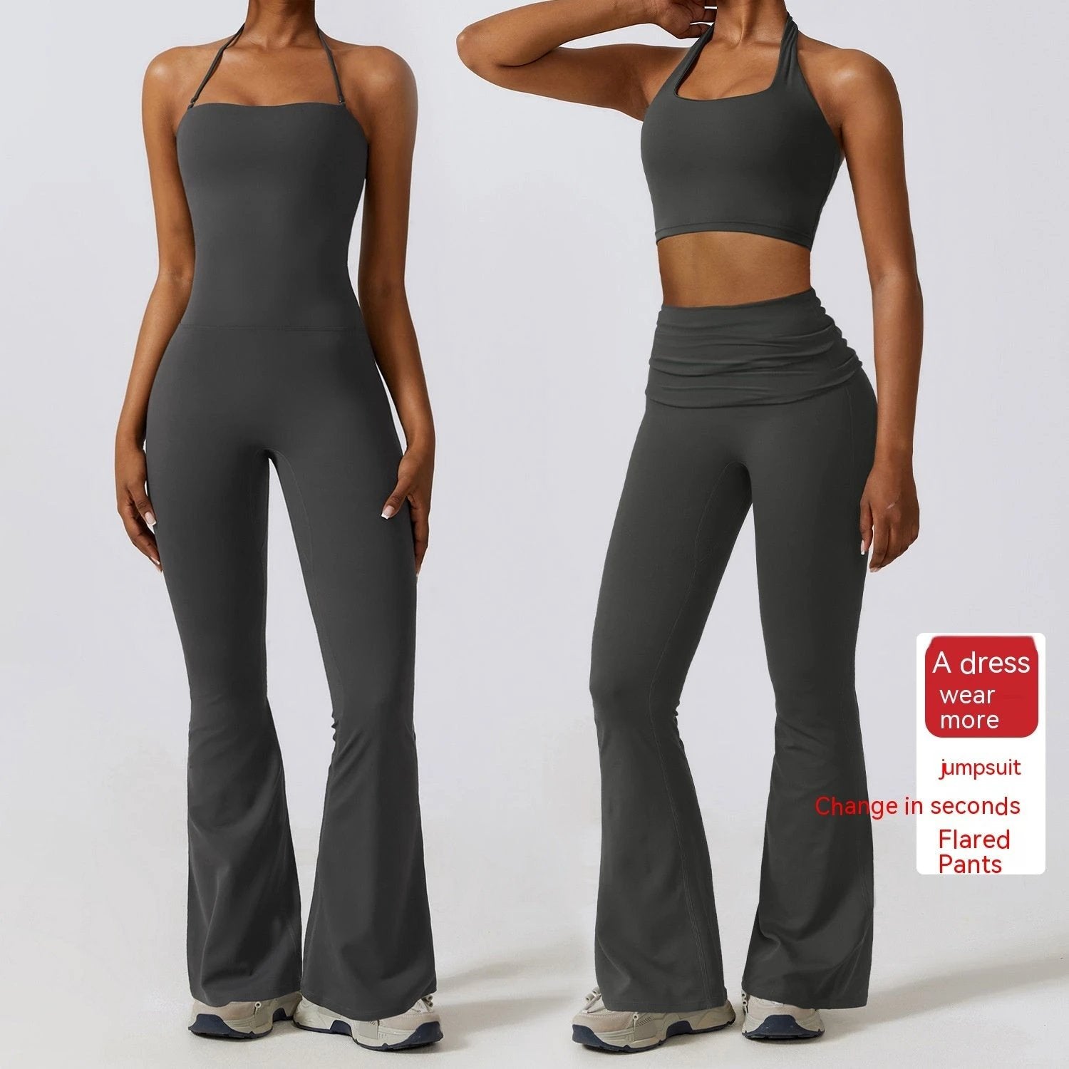 Women's Tight Yoga Jumpsuit Nude Feel Nylon Bell-bottom Pants by GJG Denim