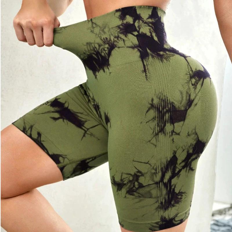 Tie-dye Printed Yoga Pants Summer Quick-drying Fitness Shorts Sexy High-waisted Hip-lifting Leggings Women Pants by GJG Denim