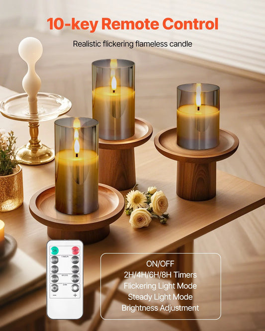 Flameless LED Candles 3 Pack Battery Operated With Remote Control, Realistic Flickering by GJG Denim