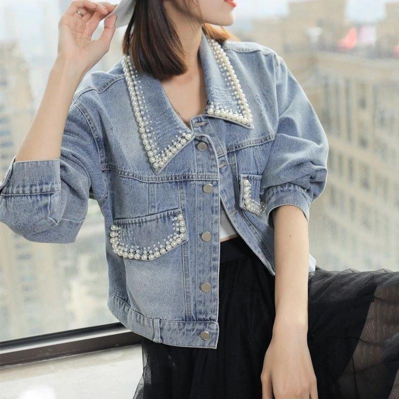 Women's Trendy Loose Petite Short Denim Jacket by GJG Denim