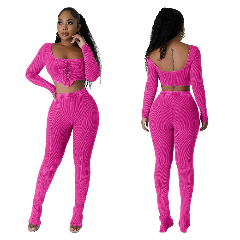 Square Collar Skinny Pants Two-piece Suit by GJG Denim