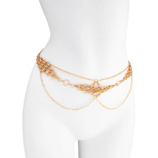 Retro Metal Diamond Woven Waist Chain by GJG Denim