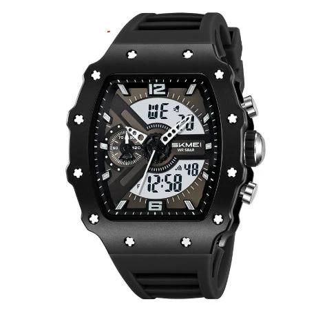 Multifunctional Men's Watch With Dual Displays Featuring A Stylish Barrel-shaped Case by GJG Denim
