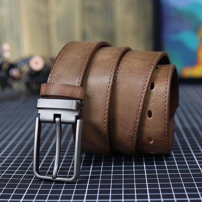 Men's Vintage Genuine Leather Belt With Pin Buckle by GJG Denim