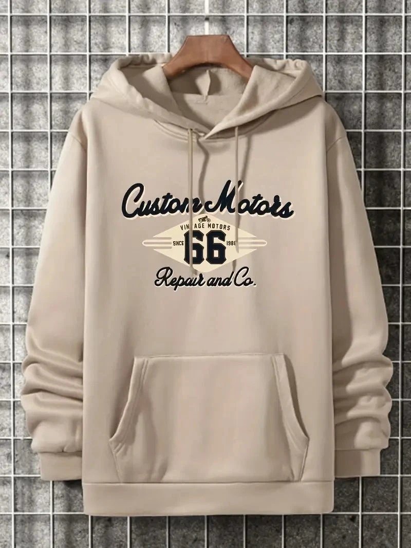 Men's Number 66 Printed Casual Hooded Pullover Sweater by GJG Denim