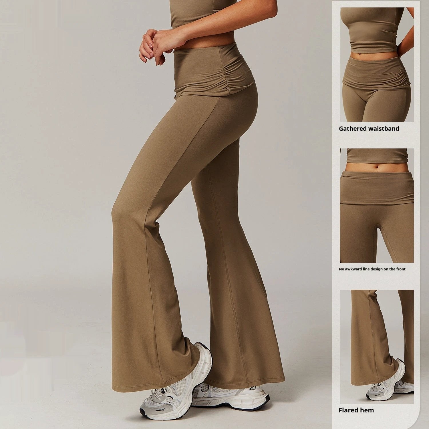 Wool Pleated Yoga Fold High Waist Running Sports Skinny Versatile Bell-bottom Pants by GJG Denim