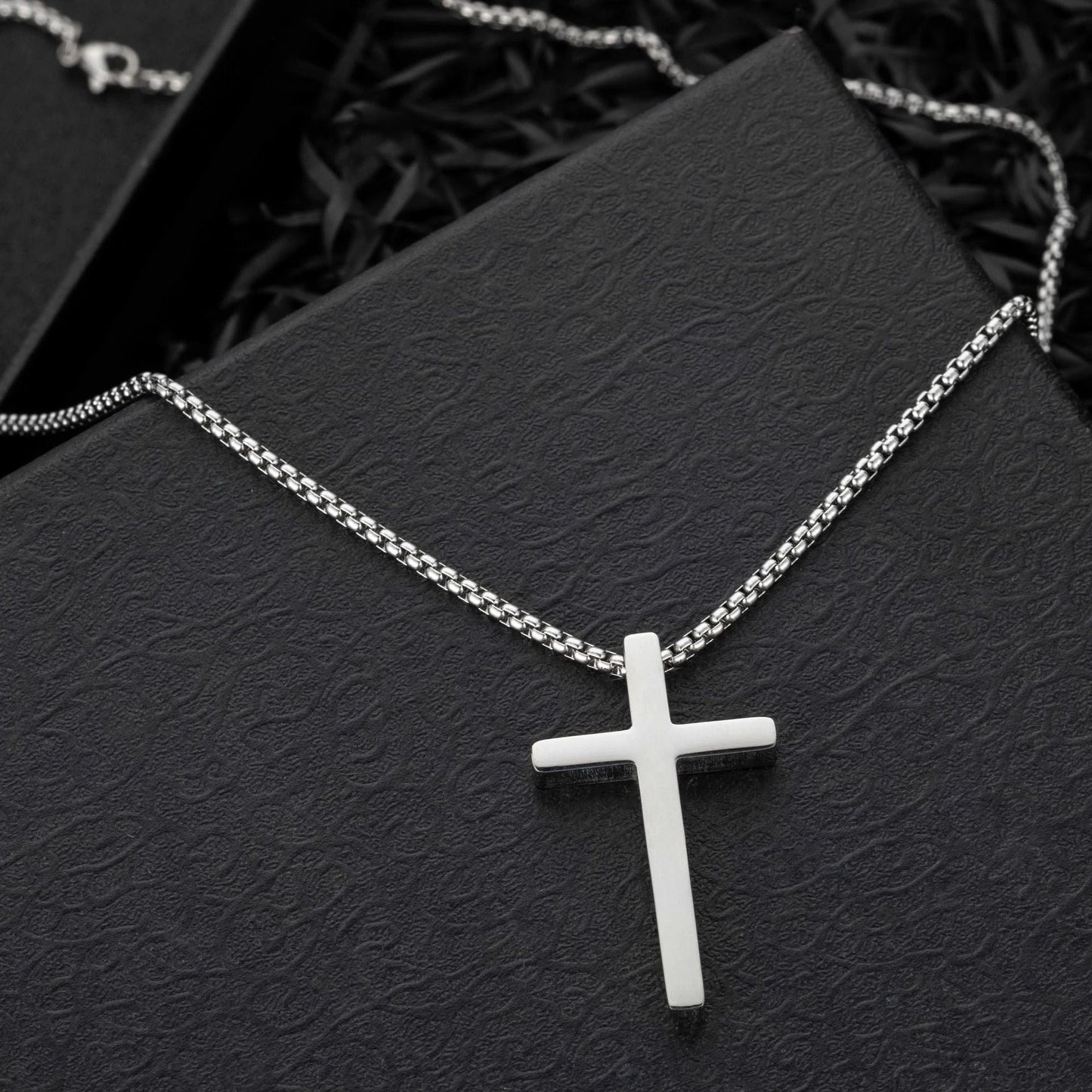 Simple Box Chain Stainless Steel Cross Necklace For Men by GJG Denim