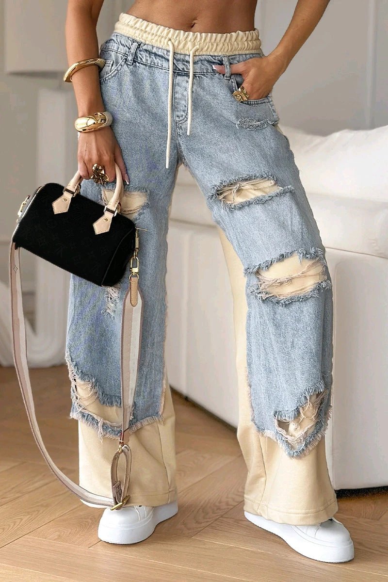 Fashion Ins European And American Street Stitching Pants by GJG Denim