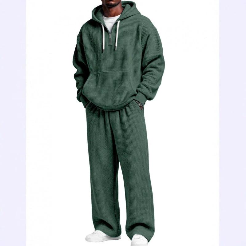 Solid Color Long Sleeved Long Pants Two-piece Set For Men by GJG Denim