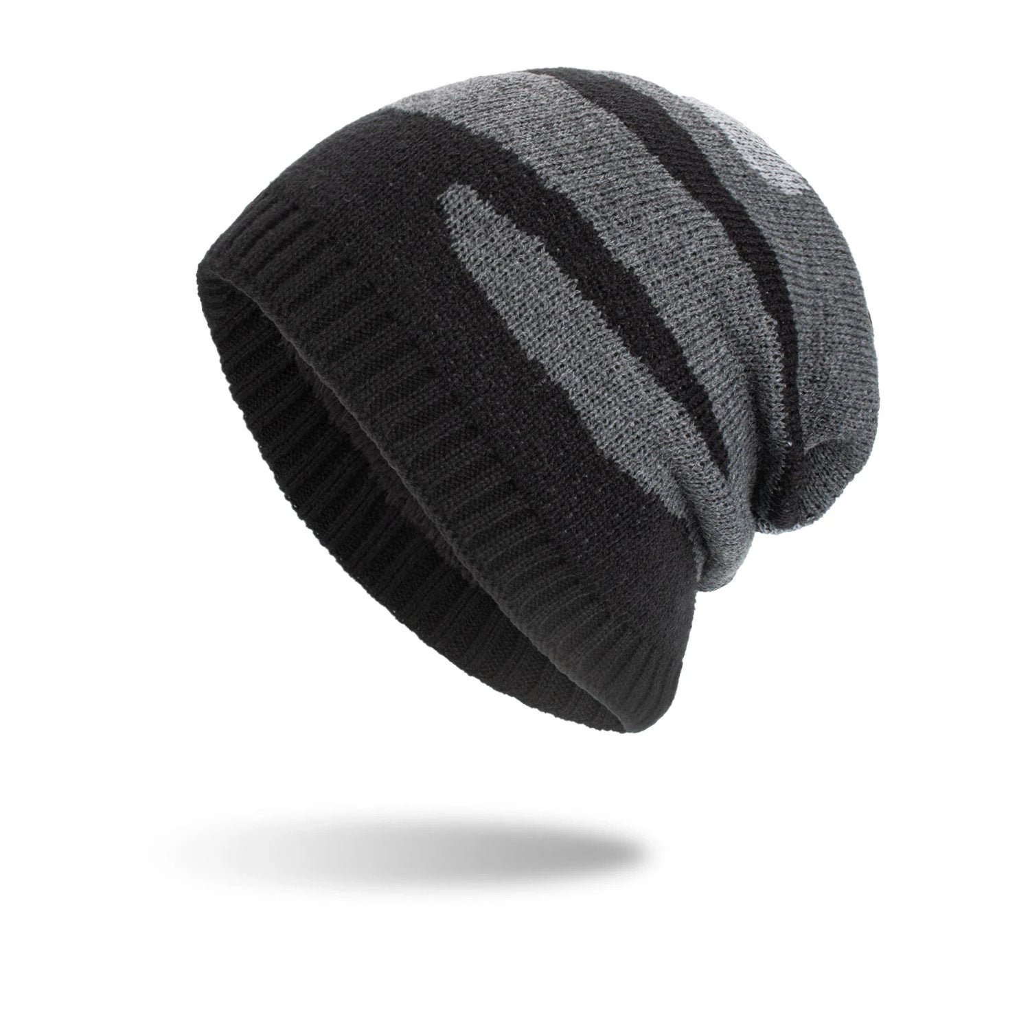 Men's Tricolor Striped Long Pullover Knit Beanie by GJG Denim