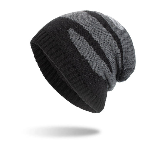Men's Tricolor Striped Long Pullover Knit Beanie by GJG Denim