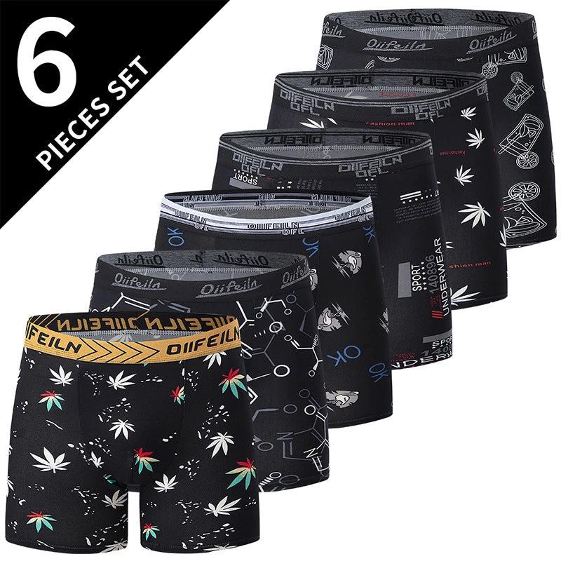 Polyester Men's Mid-waist Printed Underwear 6-piece Set by GJG Denim