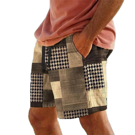 Men's Plaid Print Beach Shorts by GJG Denim