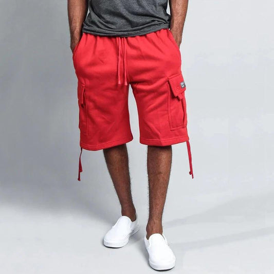 Men's Casual Five-point Overalls Multi-pocket Loose Straight Shorts by GJG Denim