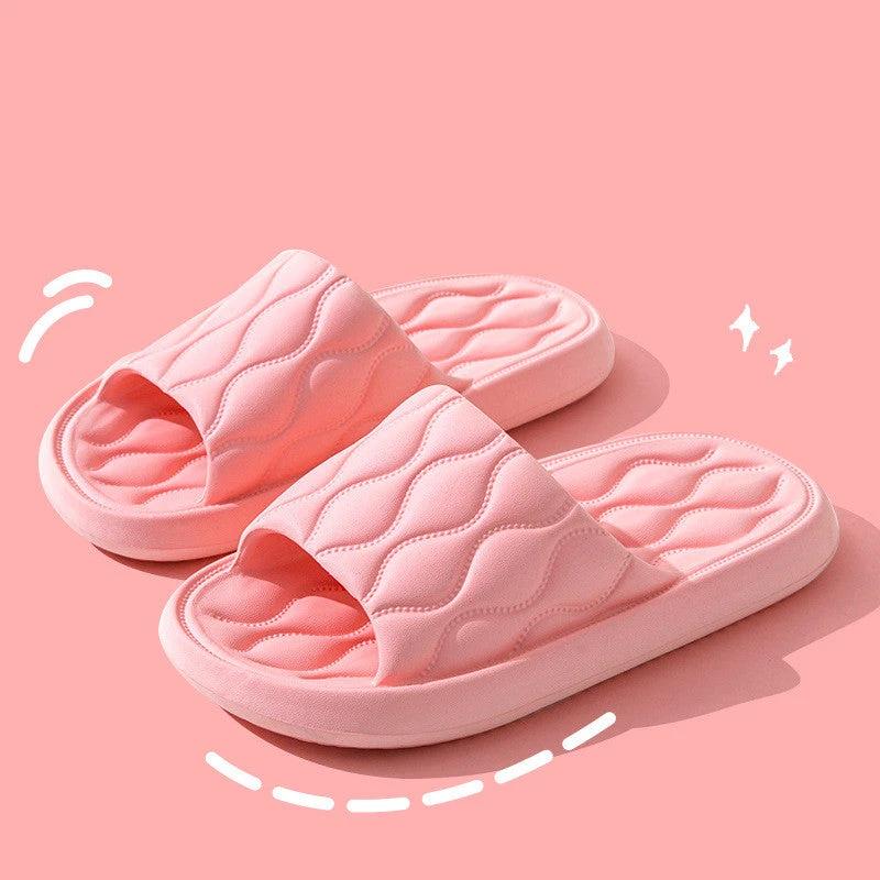 Ripple Style House Slippers EVA Soft Bathroom Slippers Women Men Shoes Home by GJG Denim