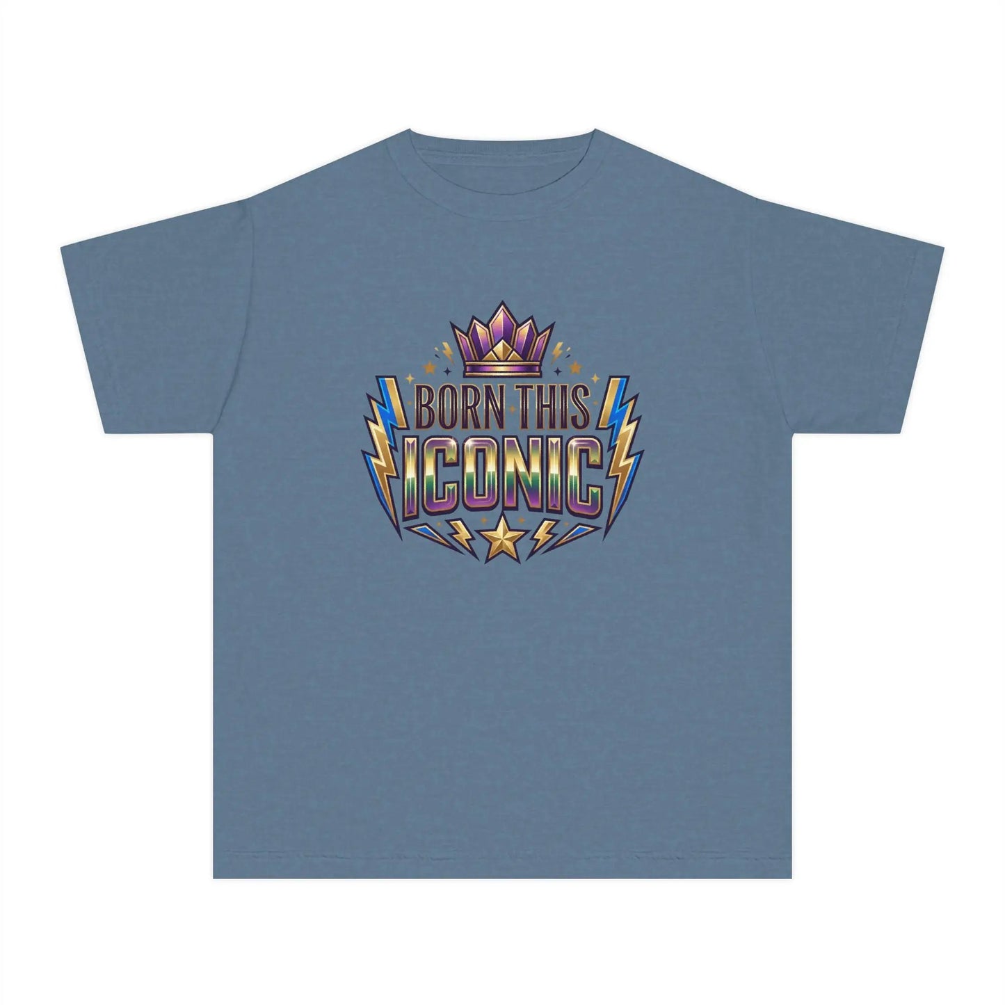 Youth Tee — "Born This Iconic" Crown Graphic by Printify
