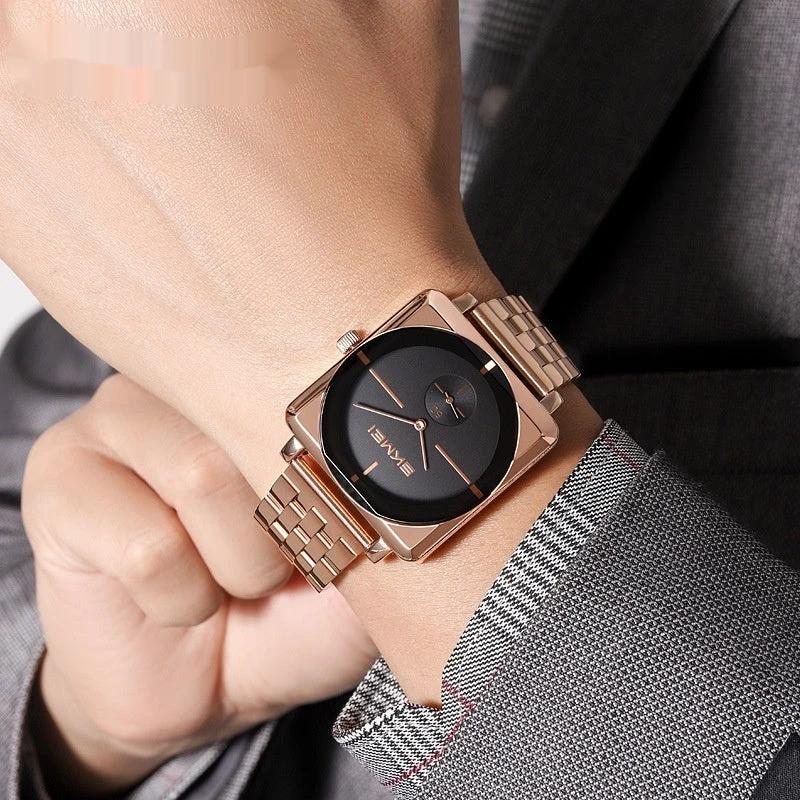 Square Steel Band Stylish Standalone Seconds Subdial With Two Hands Watch For Men by GJG Denim