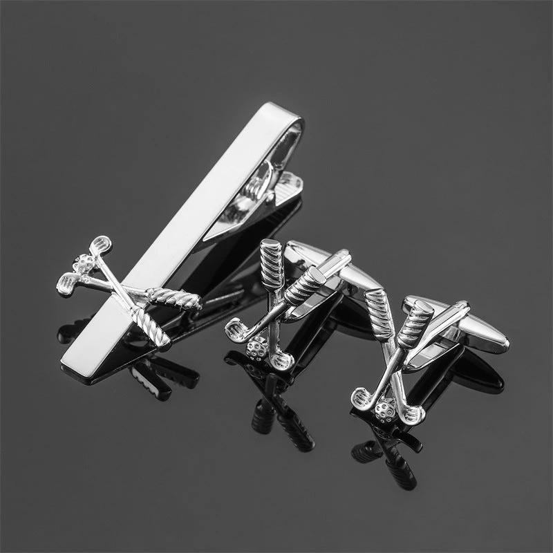 Gold Silver Black Square Brushed Tie Clip And Cufflinks by GJG Denim