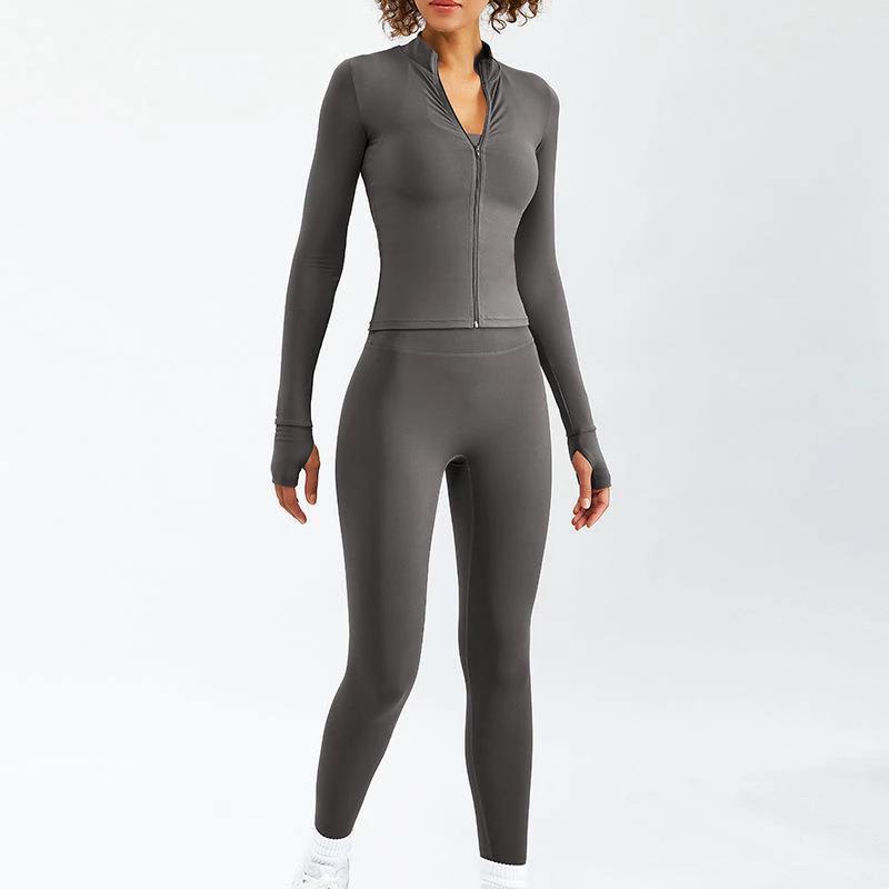 Nude Feel Yoga Long-sleeve Zipper Workout Clothes Suit by GJG Denim