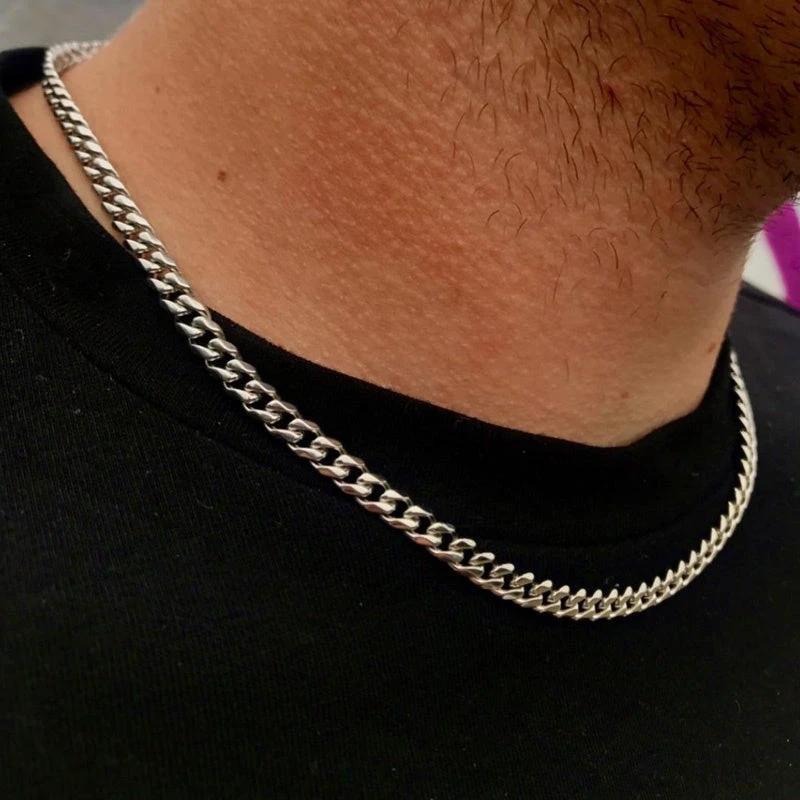 Men's Steel Figaro Cuban Chain Necklace by GJG Denim