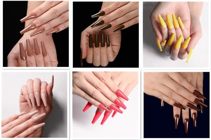A variety of colors to choose from Nail Art Long Coffin Fake Nails Ballet Nail Patch Wearing Nail Bag by GJG Denim